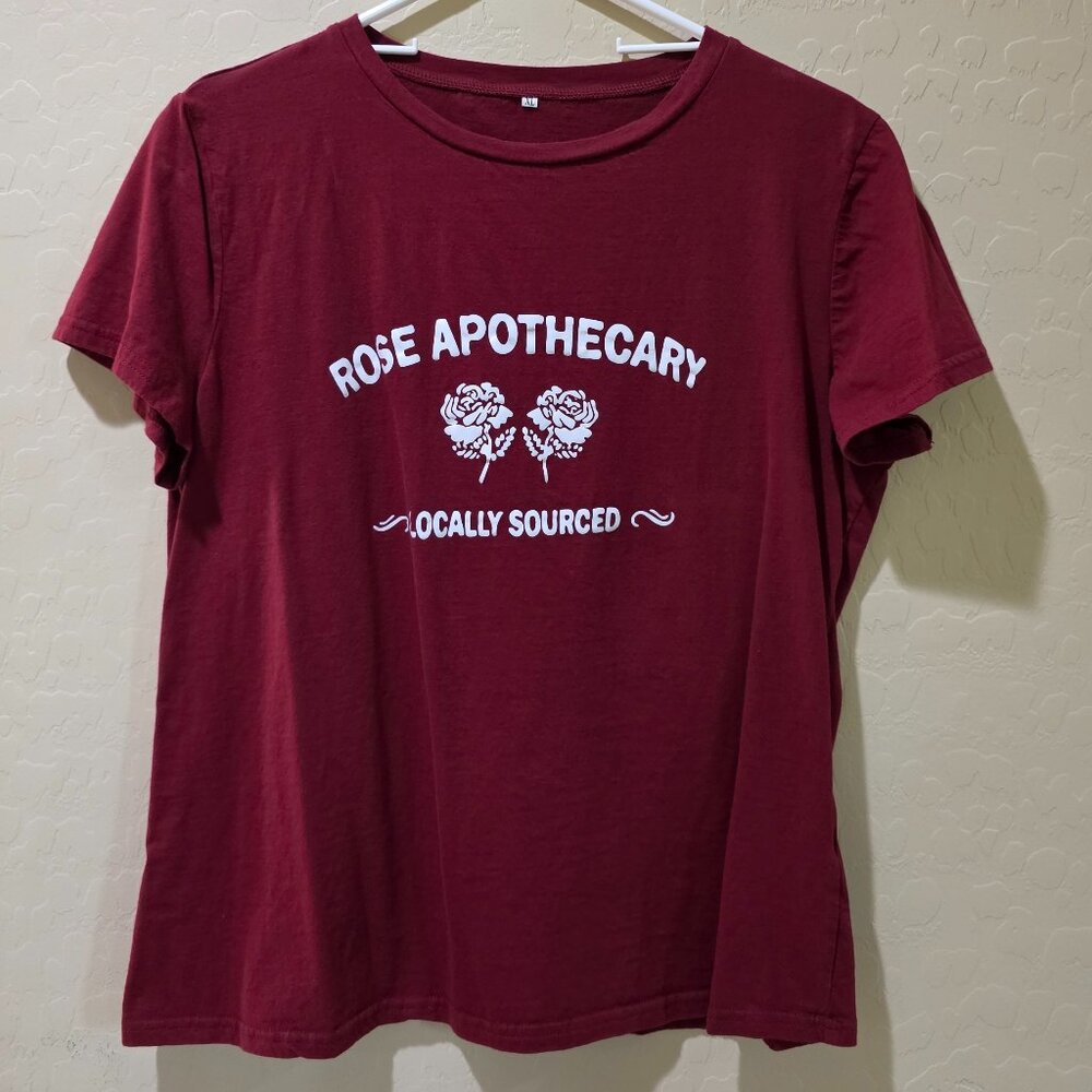 Rose Apothecary Maroon Red Short Sleeve Women's Teen XL Shitts Creek T-Shirt Top